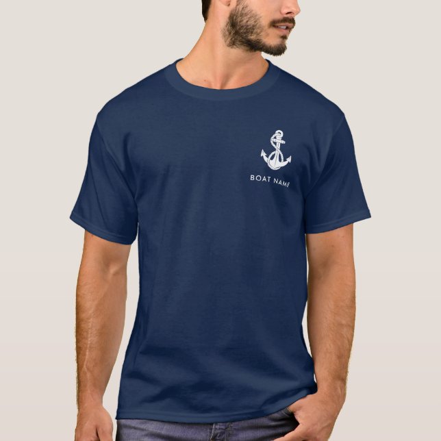 T-shirt Ancre nautique Nom du bateau bleu marine Personnal (Devant)