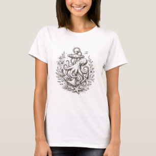 T-shirt Ancre nautique vintage tendance avec pieuvre