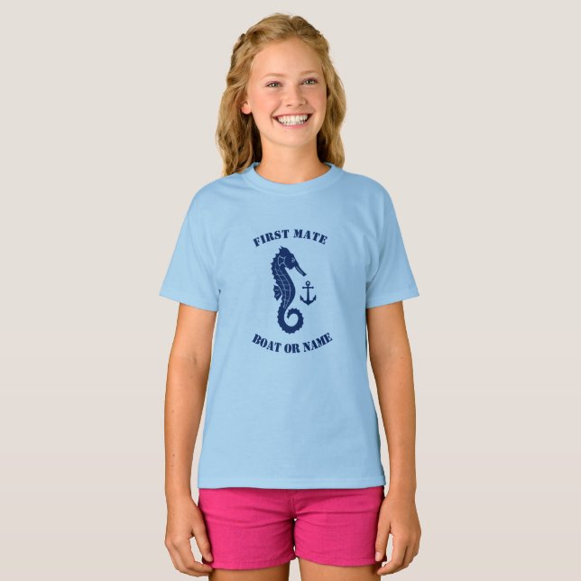 T-shirt Ancre Seahorse First Mate Bateau ou nom Marine Blu (Devant entier)