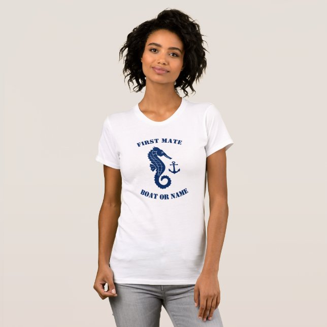 T-shirt Ancre Seahorse First Mate Bateau ou nom Marine Whi (Devant entier)
