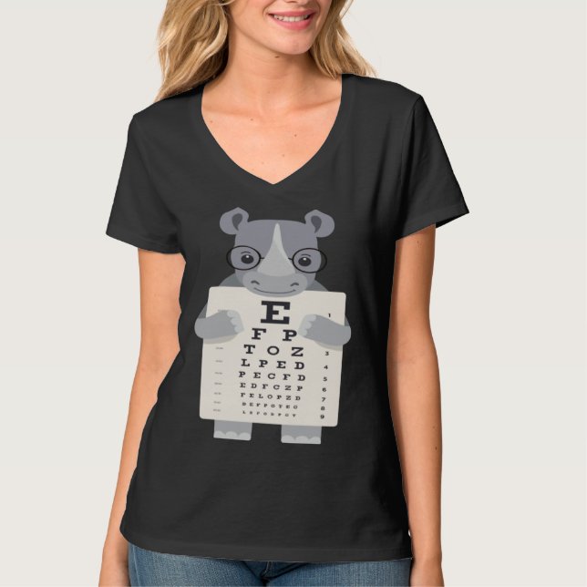 T-shirt and Cute Rhino with Glasses holding an Eye Chart (Devant)