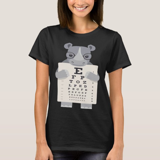 T-shirt and Cute Rhino with Glasses holding an Eye Chart (Devant)