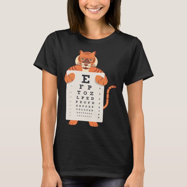 T-shirt and Cute Tiger with Glasses holding an Eye Chart   (Devant)