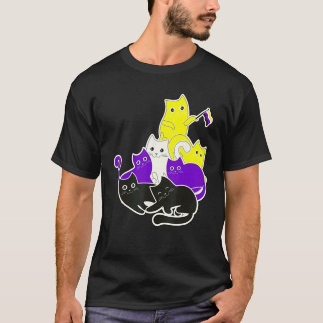 T-shirt Androgyne Non binaire Chat Drapeau Identité Genre  (Devant)