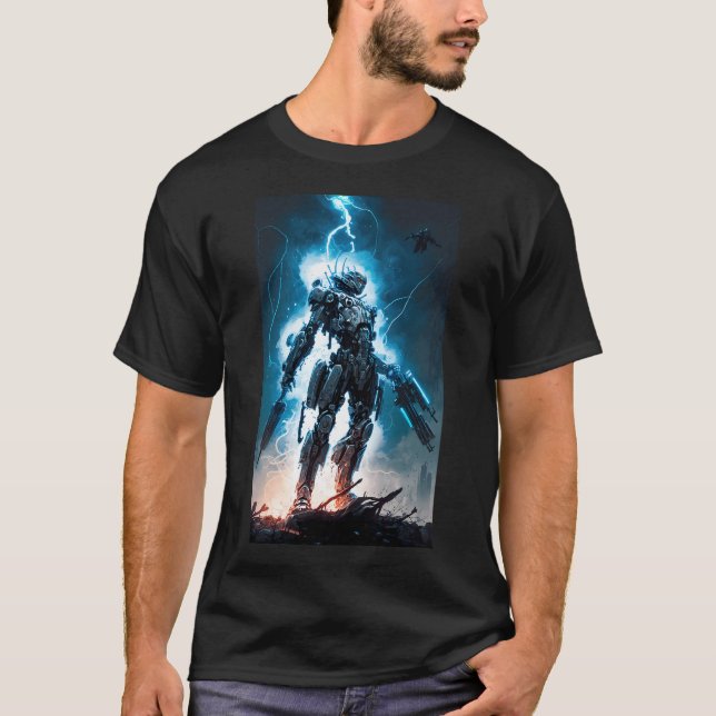 T-shirt androïde cybernétique luttant contre la criminalit (Devant)