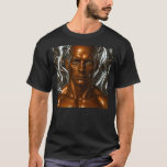 T-shirt Androïde métal liquide<br><div class="desc">Affichez un look résolument futuriste avec ce t-shirt androïde métal liquide, représentant un androïde ultra réaliste au visage cuivré sculpté, placé devant un fond fluide métallique argenté. Ce visuel puissant, entre design industriel et esthétique cybernétique, évoque un robot humanoïde conscient, né de l’intelligence artificielle et de la matière fluide. Parfait...</div>