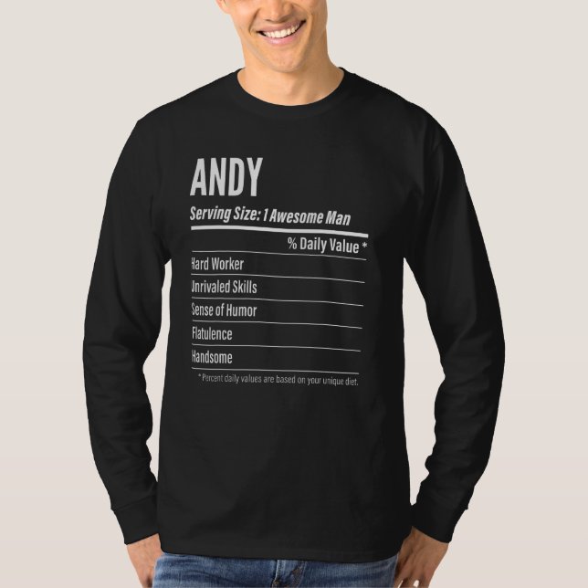 T-shirt Andy Taille du service Nutrition Étiquette Calorie (Devant)