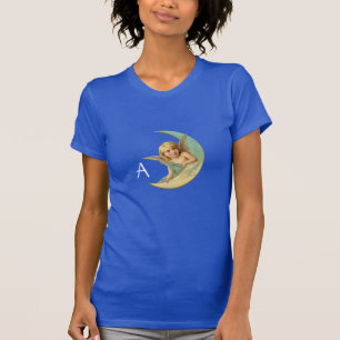 T-SHIRT ANGE DE LA LUNE EN BLEU OR JAUNE SPARKLES MONOGRAM