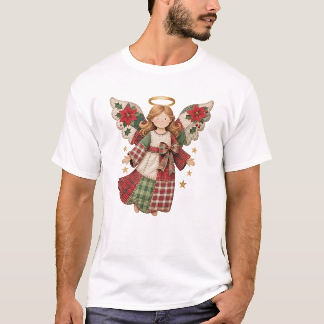 T-shirt Ange de Noël avec des étoiles dorées (Devant)