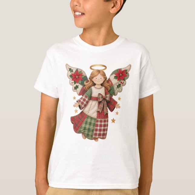 T-shirt Ange de Noël avec des étoiles dorées (Devant)
