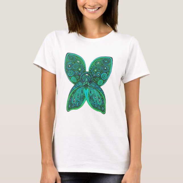 T-shirt Ange de papillon avec des ailes de vert bleu (Devant)