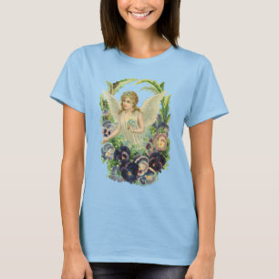 T-shirt Ange de Pâques victorien avec Fleurs de Pansy Viol