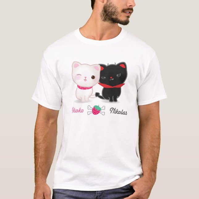 T-shirt Ange et pièce en t de base de chats de diable (Devant)