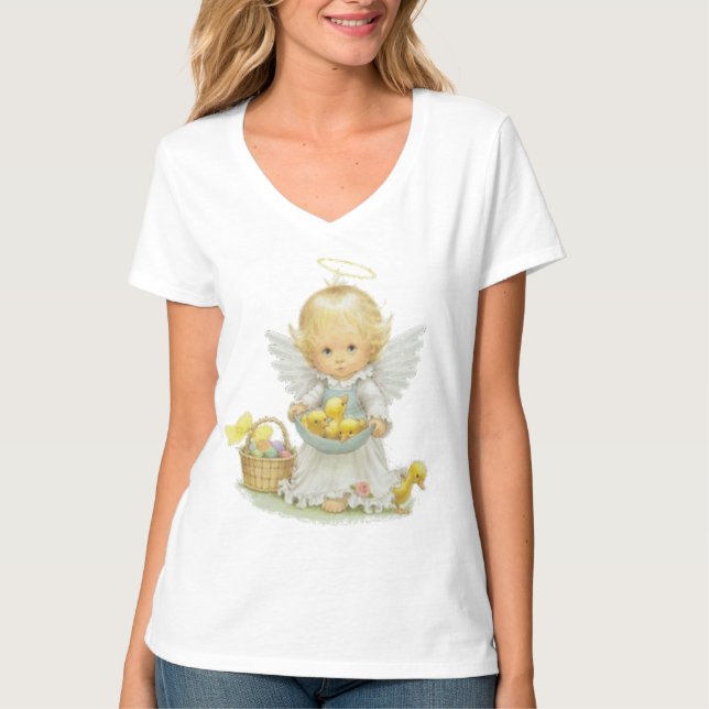 T-shirt Ange mignon et canetons de Pâques (Devant)