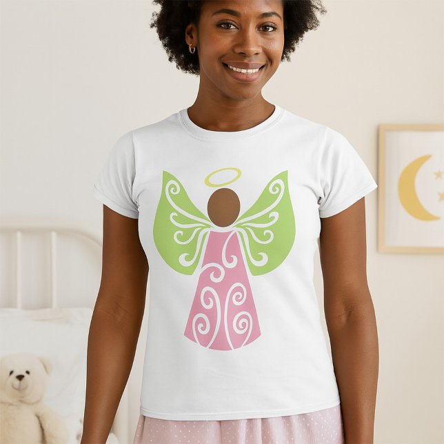 T-shirt Ange rose Verte Ailes Vertes Spirituel Décoratif (Créateur téléchargé)