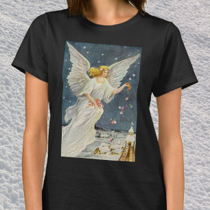 T-shirt Ange victorien de Noël vintage avec étoiles roses