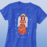 T-shirt Angel<br><div class="desc">Ange contemporain moderne en robe rouge sur un arrière - plan bleu turquoise. Art original de Nic Squirrell. Personnalisez avec votre propre nom ou texte.</div>