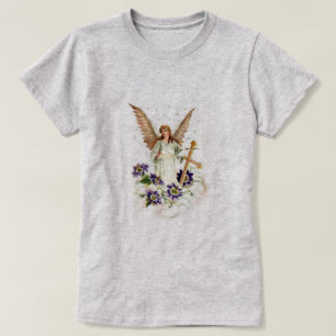 T-shirt Angel Avec Croix Et Fleurs Clematis