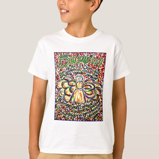 T-shirt Angel de prière de sérénité (texte espagnol) (Devant)