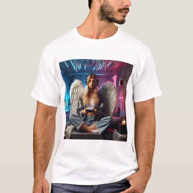 T-shirt Angel Gamer Girl Christian Haiku (Devant)
