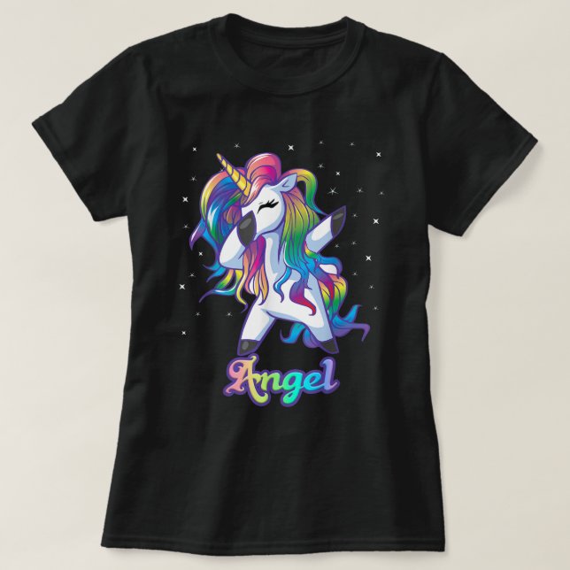 T-shirt ANGEL Nom Personnalisé Rainbow Unicorn Dab personn (Design devant)
