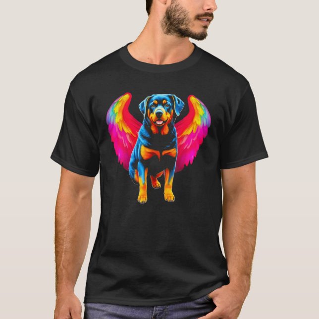 T-shirt Angel Wings Heaven Pop Rottweiler Dog (Devant)