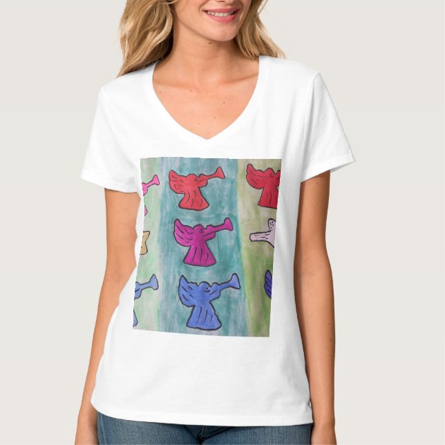 T-shirt Anges de Noël avec trompettes (Devant)