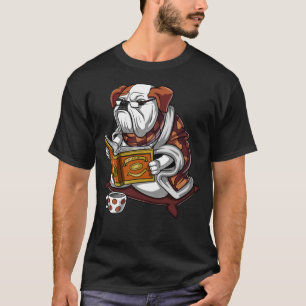 T-shirt Anglais Buldog Book Reading Dog Funny Pet