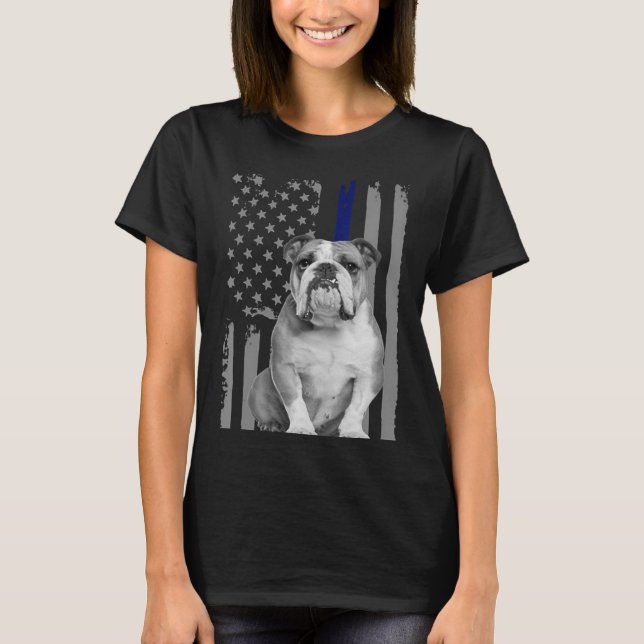 T-shirt ANGLAIS BULLDOG - FLAG American Mince Blue Line US (Devant)