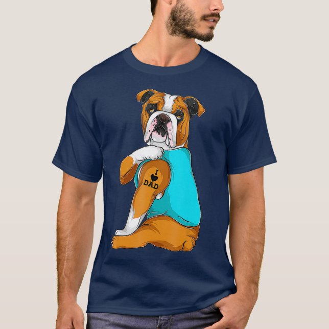T-shirt Anglais Bulldog I Love Papa Tattoo Tattoo Chien (Devant)