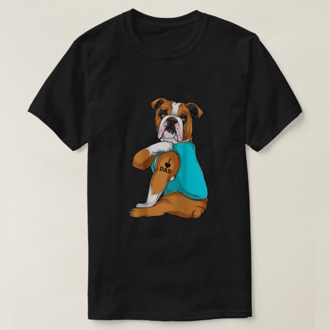 T-shirt Anglais Bulldog I Love Papa Tattoo Vêtements Chien (Design devant)
