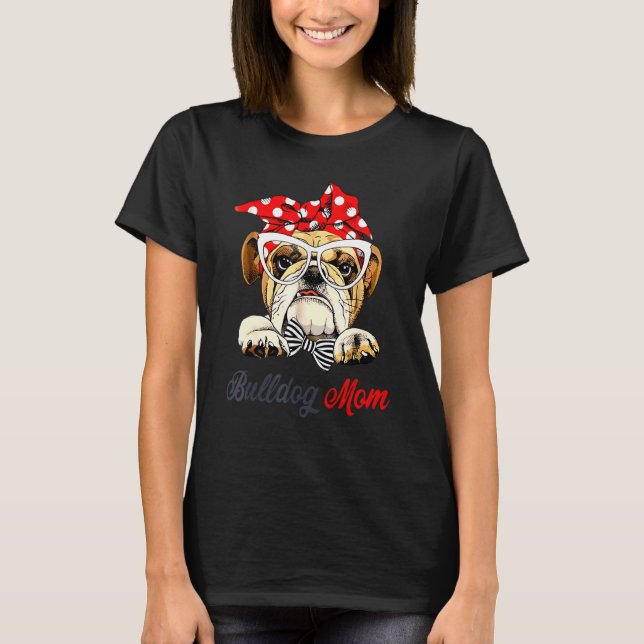 T-shirt Anglais Bulldog Lote mignonne Bully Chien Maman Fe (Devant)