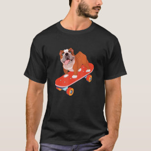 T-shirt Anglais Bulldog Riding Skateboard Bully Skateboar