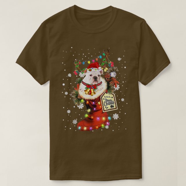 T-shirt Anglais Bulldog Xmas Boot Noël Sock Winter Sn (Design devant)