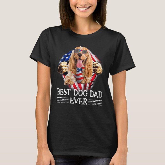 T-shirt Anglais Cocker Espaniel Papa Drapeau Américain 4èm (Devant)