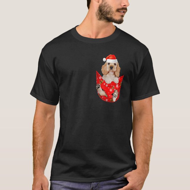 T-shirt Anglais Cocker Spaniel Christmas Pocket pour chien (Devant)