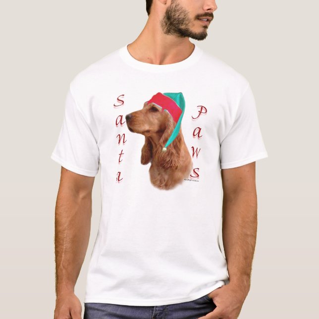 T-shirt Anglais Cocker Spaniel (rouge) Père Noël Paws (Devant)