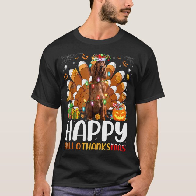 T-shirt Anglais Setter Chien Halloween Noël Happy Hallo (Devant)
