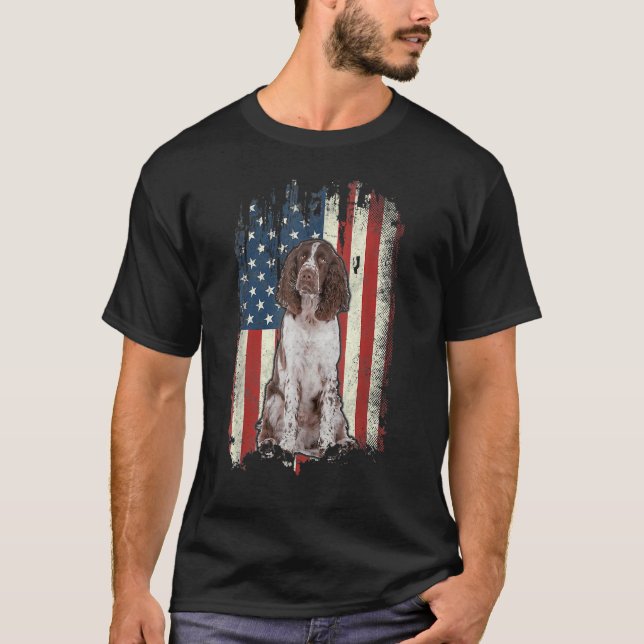T-shirt Anglais Springer espagnol américain Drapeau Chien  (Devant)