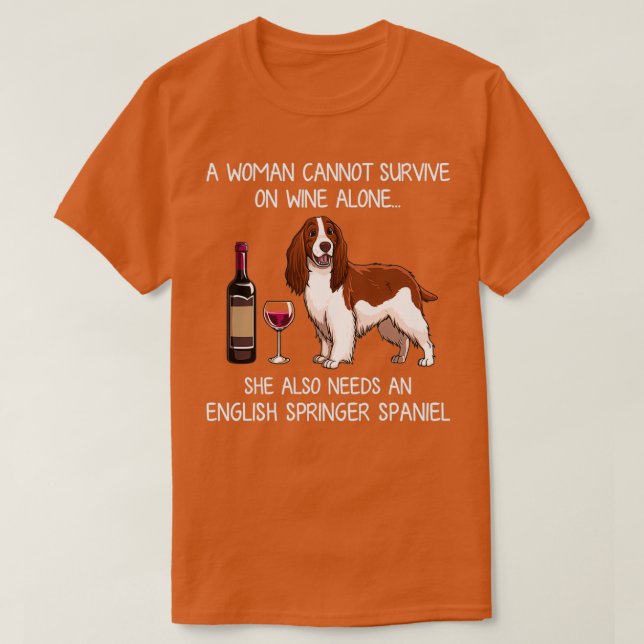 T-shirt Anglais Springer Espagnol et vin Drôle chien (Design devant)