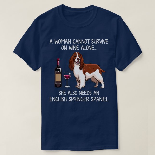 T-shirt Anglais Springer Espagnol et vin Drôle chien  (Design devant)
