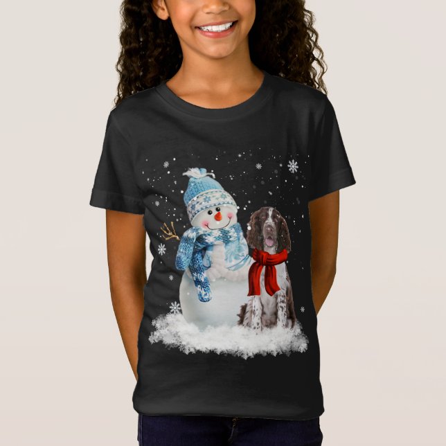 T-Shirt Anglais Springer espagnol Noël Snowman Christman (Devant)
