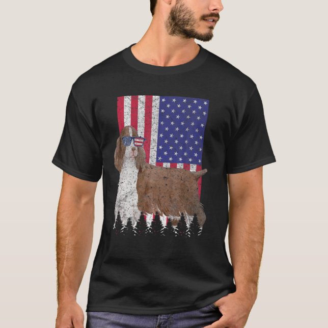 T-shirt Anglais Springer espagnol patriotique chien USA Am (Devant)