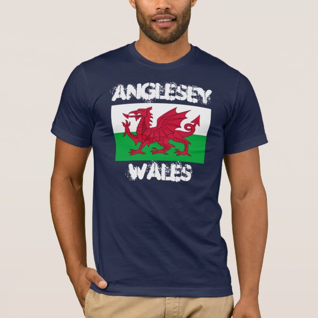 T-shirt Anglesey, Pays de Galles avec drapeau gallois (Devant)