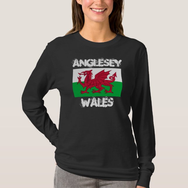 T-shirt Anglesey, Pays de Galles avec drapeau gallois (Devant)