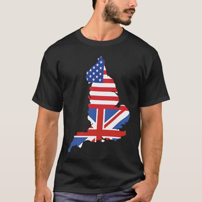 T-shirt Angleterre Carte US UK Drapeau Demi-Anglais Demi-A (Devant)