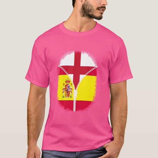 T-shirt Angleterre Espagne Drapeau anglais espagnol Zipper (Devant)