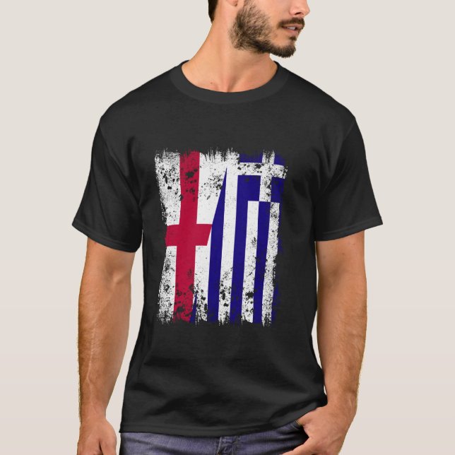 T-shirt Angleterre Grèce Drapeau moitié anglais grec Drape (Devant)