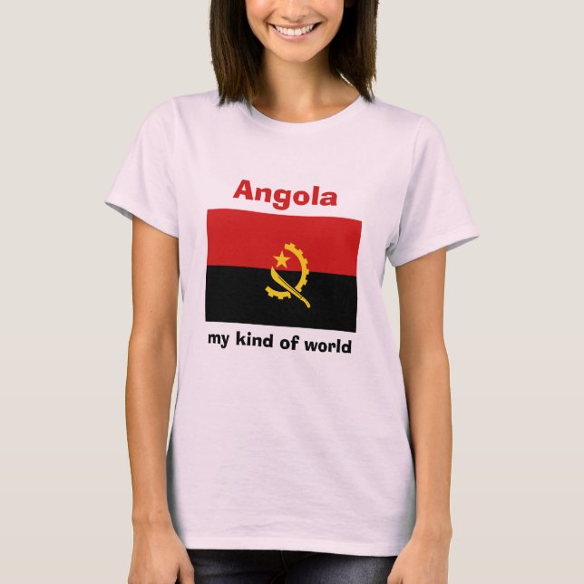 T-Shirt Angola Drapeau + Carte + Texte (Devant)
