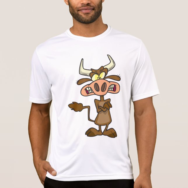 T-shirt Angry Cartoon Bull Funny Grumpy (Devant)